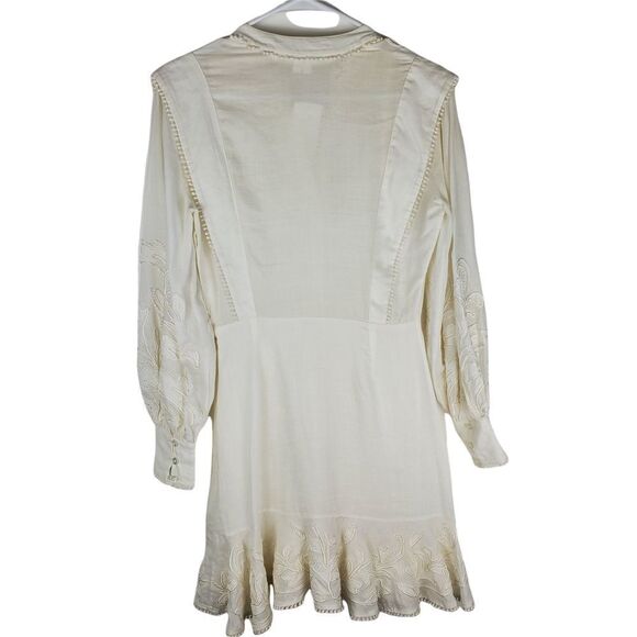VERONICA BEARD Analeah Dress Embroidered Minidress Puff Sleeves Tassel Pom Pom - Picture 5 of 16